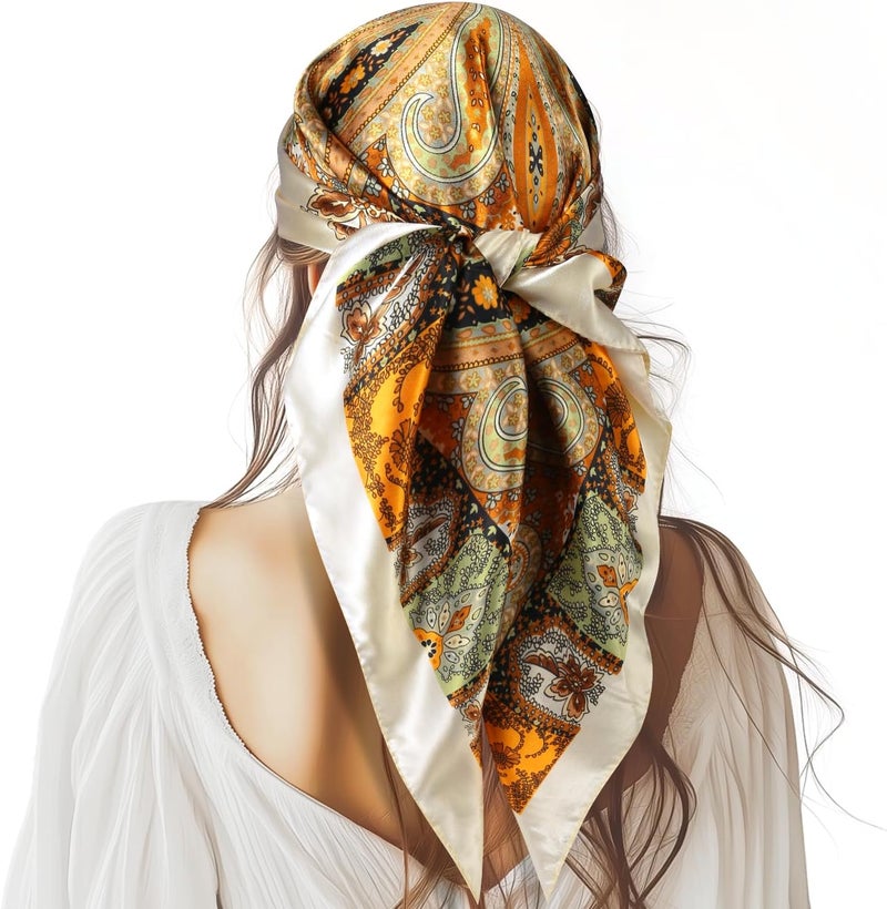 VBAEI 35” Large Square Satin Head Scarf - 1Pcs Satin Hair Scarf Silk Bandana Head Wraps For Women - Image 1